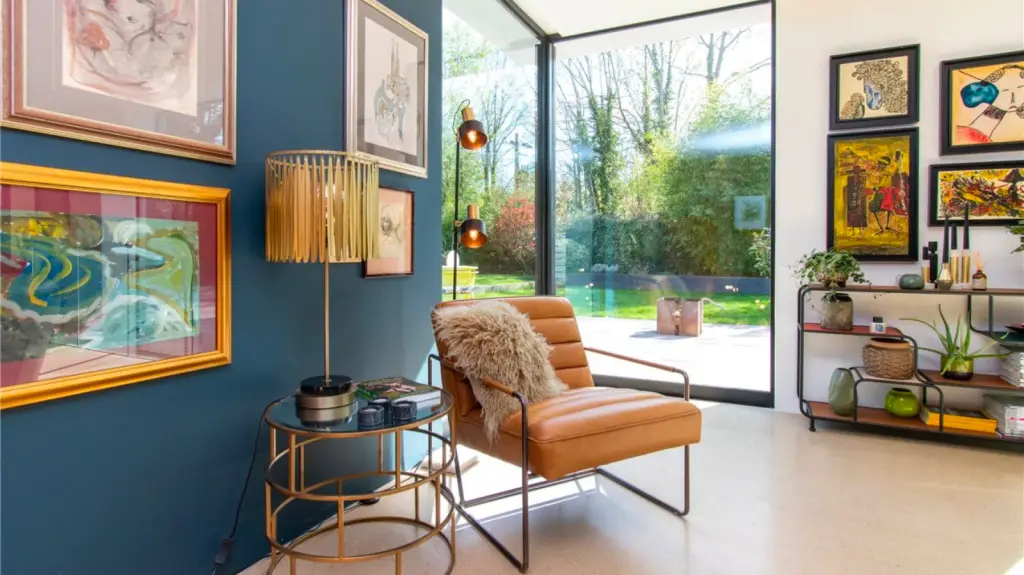 Living room area with corner window